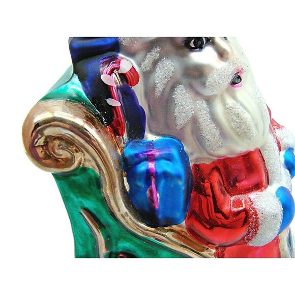 Vintage Glass Christmas Holiday Ornament Santa Sleigh Gifts Tree Hanging 6" - Picture 8 of 12